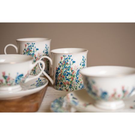 Clayre & Eef Becher 330 ml Blau Porzellan Blumen Tasse Kaffeetasse