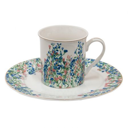 Clayre & Eef Becher 330 ml Blau Porzellan Blumen Tasse Kaffeetasse