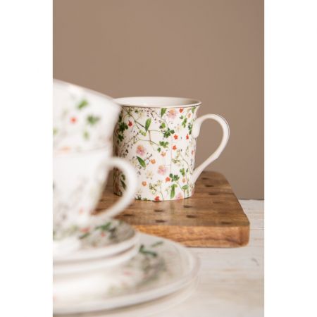 Clayre & Eef Becher 330 ml Grün Porzellan Blumen Tasse Kaffeetasse