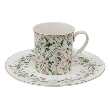 Clayre & Eef Becher 330 ml Grün Porzellan Blumen Tasse Kaffeetasse