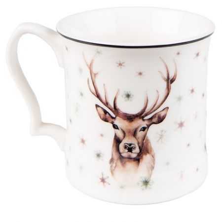 Clayre & Eef Becher 414 ml Weiß Braun Porzellan Rentier Tasse Kaffeetasse