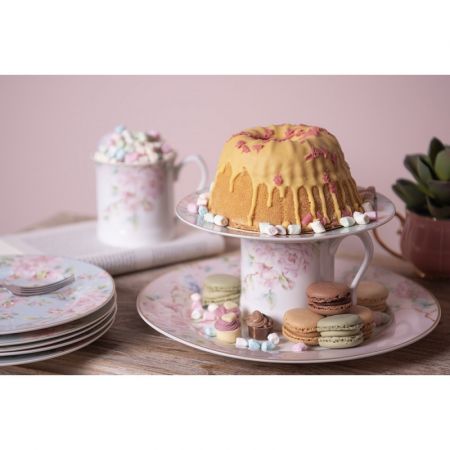 Clayre & Eef Becher 414 ml Weiß Rosa Porzellan Blumen Tasse Kaffeetasse