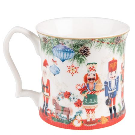 Clayre & Eef Becher 414 ml Weiß Rot Porzellan Nussknacker Tasse Kaffeetasse