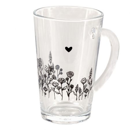 Clayre & Eef Becher 300 ml Schwarz Glas Blumen Tasse Kaffeetasse