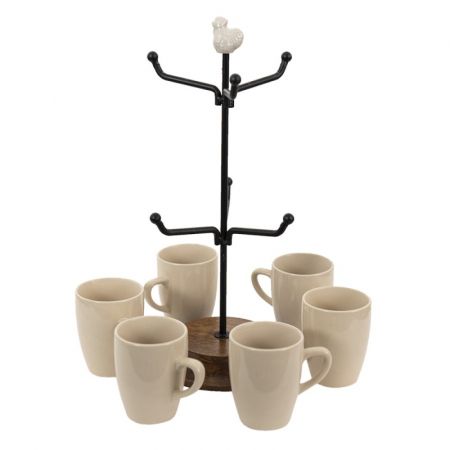 Clayre & Eef Becher Baum Ø 14x39 cm Beige Keramik Becherhalter
