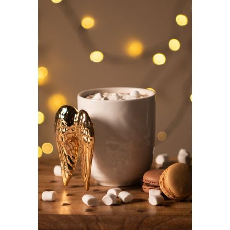 Clayre & Eef Becher 350 ml Weiß Keramik Flügel Tasse Kaffeetasse