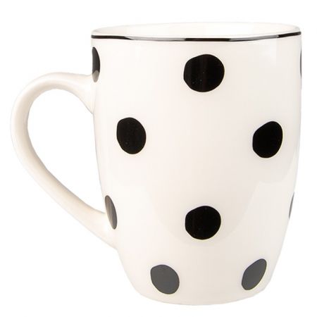 Clayre & Eef Becher 350 ml Weiß Schwarz Porzellan Punkte Tasse Kaffeetasse