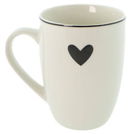 Clayre & Eef Becher 350 ml Weiß Schwarz Porzellan Herzen Tasse Kaffeetasse