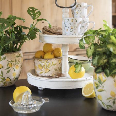 Clayre & Eef Becher 300 ml Weiß Keramik Zitrone Tasse Kaffeetasse