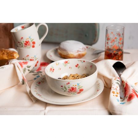 Clayre & Eef Teetassen 200 ml Beige Rosa Keramik Rosen Rund Teebecher