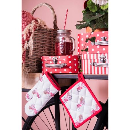 Clayre & Eef Tasse 300 ml Weiß Rot Keramik Fahrrad Kaffeetasse