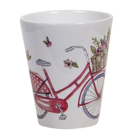 Clayre & Eef Tasse 300 ml Weiß Rot Keramik Fahrrad Kaffeetasse