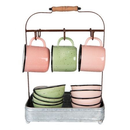 Clayre & Eef Becherhalter 32x20x44 cm Grau Metall Metall Kranz