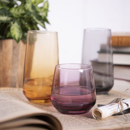 Clayre & Eef Wasserglas 430 ml Grau Glas Trinkbecher