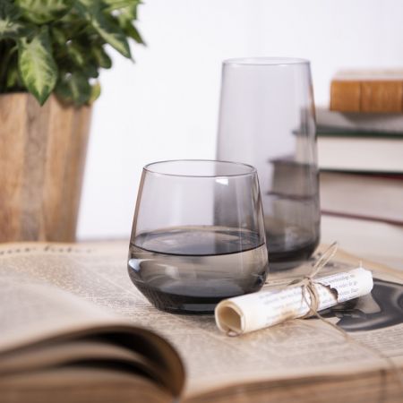 Clayre & Eef Wasserglas 430 ml Grau Glas Trinkbecher