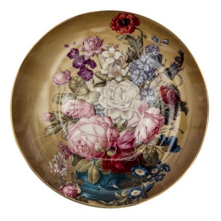 Clayre & Eef Teekannen Set 400 ml / 250 ml Weiß Braun Porzellan Blumen Rund Teeset