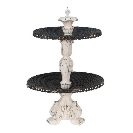 Clayre & Eef Obstschale Ø 39x59 cm Silberfarbig Weiß Kunststoff Metall