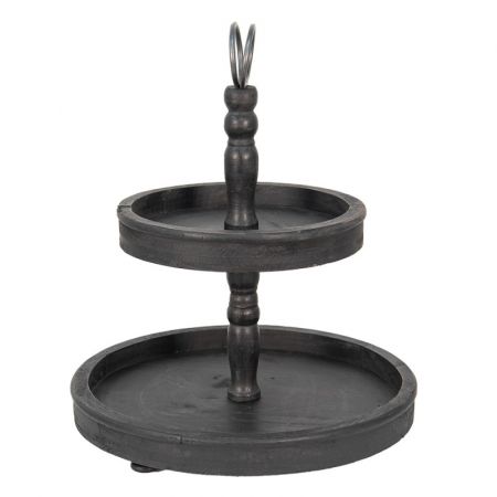 Clayre & Eef Obstschale Ø 38x47 cm Schwarz Holz Metall Rund