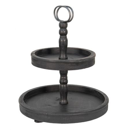 Clayre & Eef Obstschale Ø 38x47 cm Schwarz Holz Metall Rund