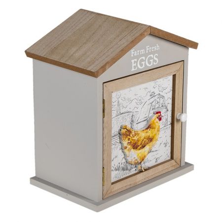 Clayre & Eef Eierschrank Haus 19x13x23 cm Braun Holz Hühner
