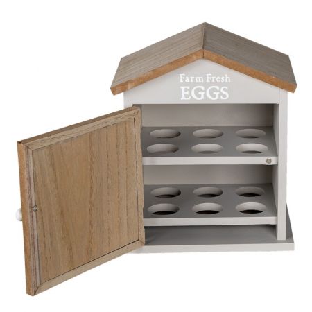 Clayre & Eef Eierschrank Haus 19x13x23 cm Braun Holz Hühner