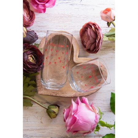 Clayre & Eef Wasserglas 300 ml Rot Glas Herzen