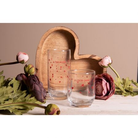 Clayre & Eef Wasserglas 300 ml Rot Glas Herzen