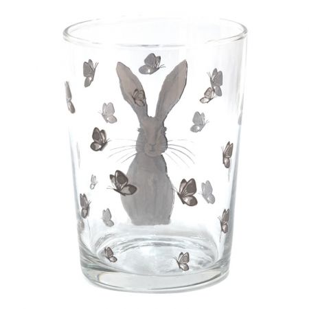 Clayre & Eef Trinkbecher 400 ml Grau Glas Kaninchen