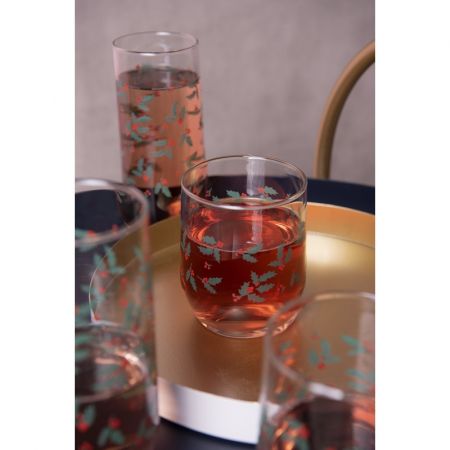 Clayre & Eef Trinkbecher 300 ml Grün Glas Stechpalmenblätter