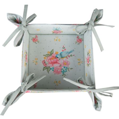 Clayre & Eef Brotkörbchen 35x35x8 cm Grün Baumwolle Blumen Quadratisch