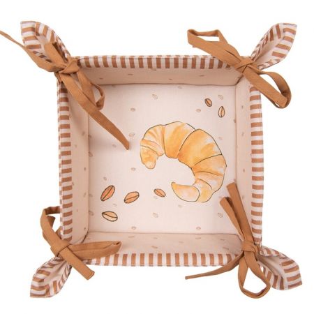Clayre & Eef Brotkorb 35x35x8 cm Beige Baumwolle Croissant und Kaffee Brotkörbchen