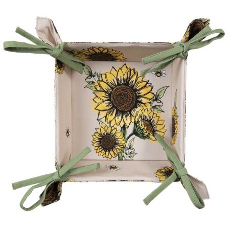 Clayre & Eef Brotkörbchen 35x35x8 cm Beige Gelb Baumwolle Sonnenblumen