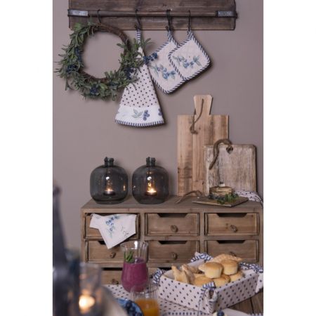 Clayre & Eef Brotkorb 35x35x8 cm Beige Baumwolle Blaubeeren Quadratisch Brotkörbchen