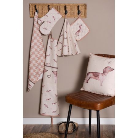 Clayre & Eef Brotkörbchen 35x35x8 cm Beige Baumwolle Dackel Quadratisch