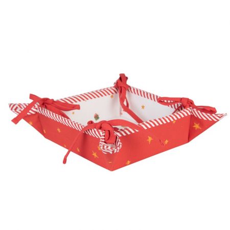 Clayre & Eef Brotkorb 35x35x8 cm Beige Grün Baumwolle Nussknacker Quadratisch Brotkörbchen