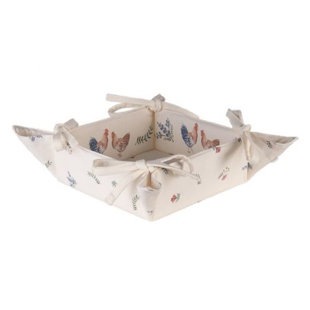 Clayre & Eef Brotkorb 35x35x8 cm Beige Blau Baumwolle Huhn und Hahn Quadratisch Brotkörbchen
