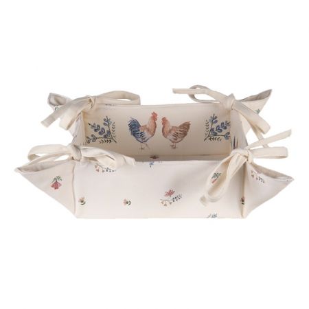 Clayre & Eef Brotkorb 35x35x8 cm Beige Blau Baumwolle Huhn und Hahn Quadratisch Brotkörbchen