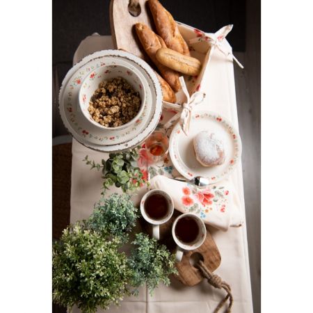 Clayre & Eef Brotkörbchen 35x35x8 cm Beige Baumwolle Rosen Quadratisch