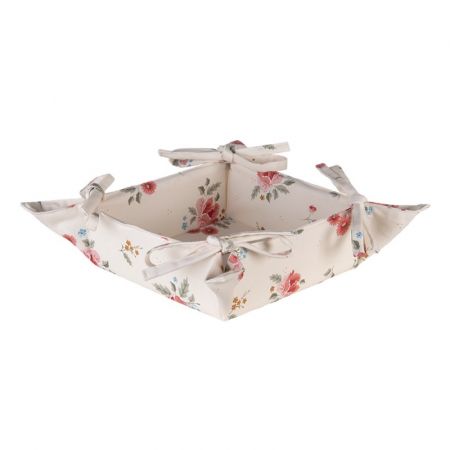 Clayre & Eef Brotkörbchen 35x35x8 cm Beige Baumwolle Rosen Quadratisch