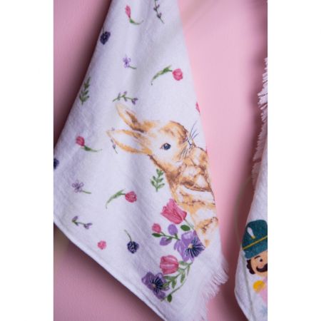 Clayre & Eef Gästehandtuch 40x66 cm Lila Baumwolle Kaninchen Rechteckig