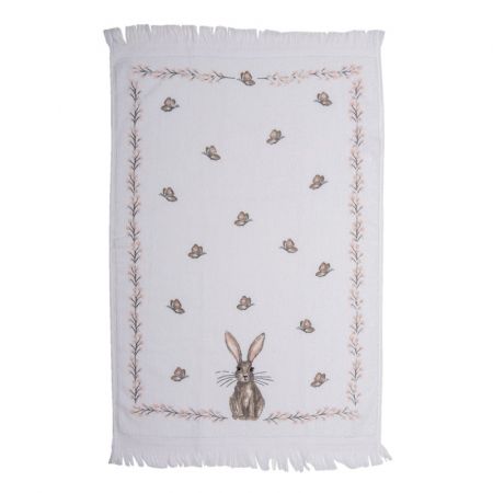 Clayre & Eef Gästehandtuch 40x66 cm Weiß Rosa Baumwolle Kaninchen Rechteckig