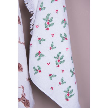 Clayre & Eef Gästehandtuch 40x66 cm Weiß Rot Baumwolle Rechteckig