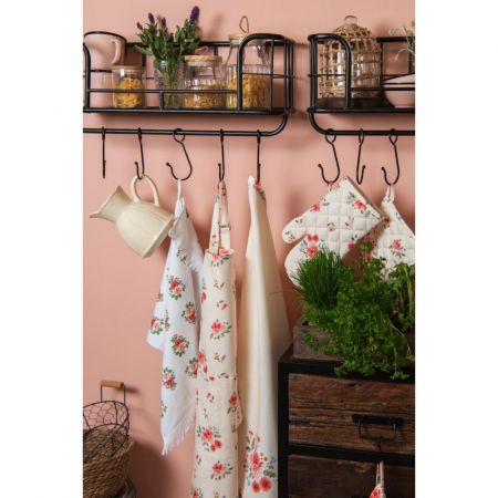 Clayre & Eef Gästehandtuch 40x66 cm Rosa Baumwolle Blumen Rechteckig