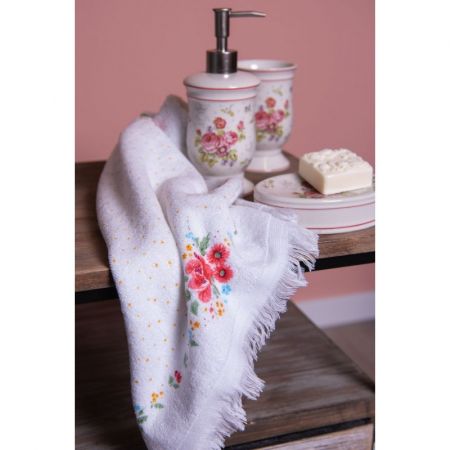Clayre & Eef Gästehandtuch 40x66 cm Rosa Baumwolle Blumen Rechteckig