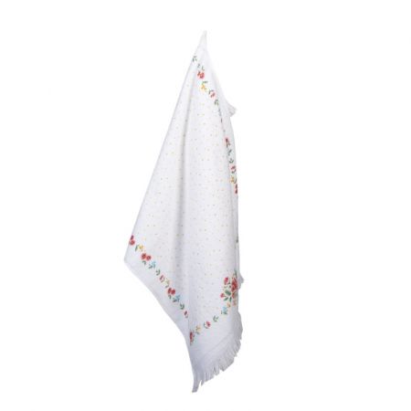 Clayre & Eef Gästehandtuch 40x66 cm Rosa Baumwolle Blumen Rechteckig