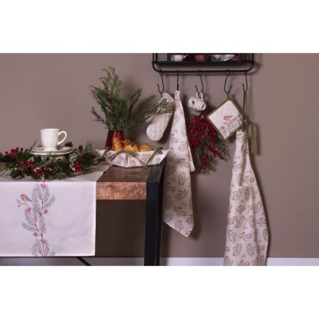 Clayre & Eef Gästehandtuch 40x66 cm Weiß Braun Baumwolle Vögel Rechteckig