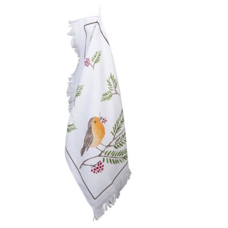 Clayre & Eef Gästehandtuch 40x66 cm Weiß Braun Baumwolle Vögel Rechteckig