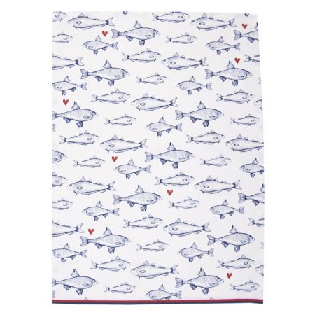 Clayre & Eef Geschirrtuch 50x70 cm Weiß Blau Baumwolle Fische Rechteckig