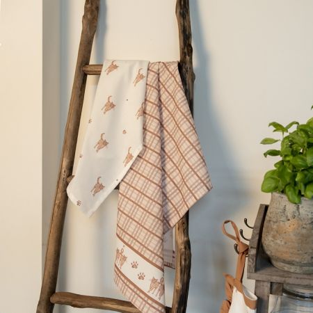 Clayre & Eef Küchentuch beige, 100% Baumwolle, Katzenmotiv