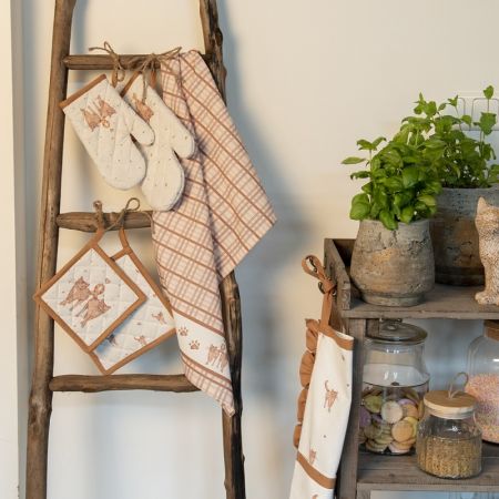 Clayre & Eef Küchentuch, braun, 100 % Baumwolle, Katzenmotiv